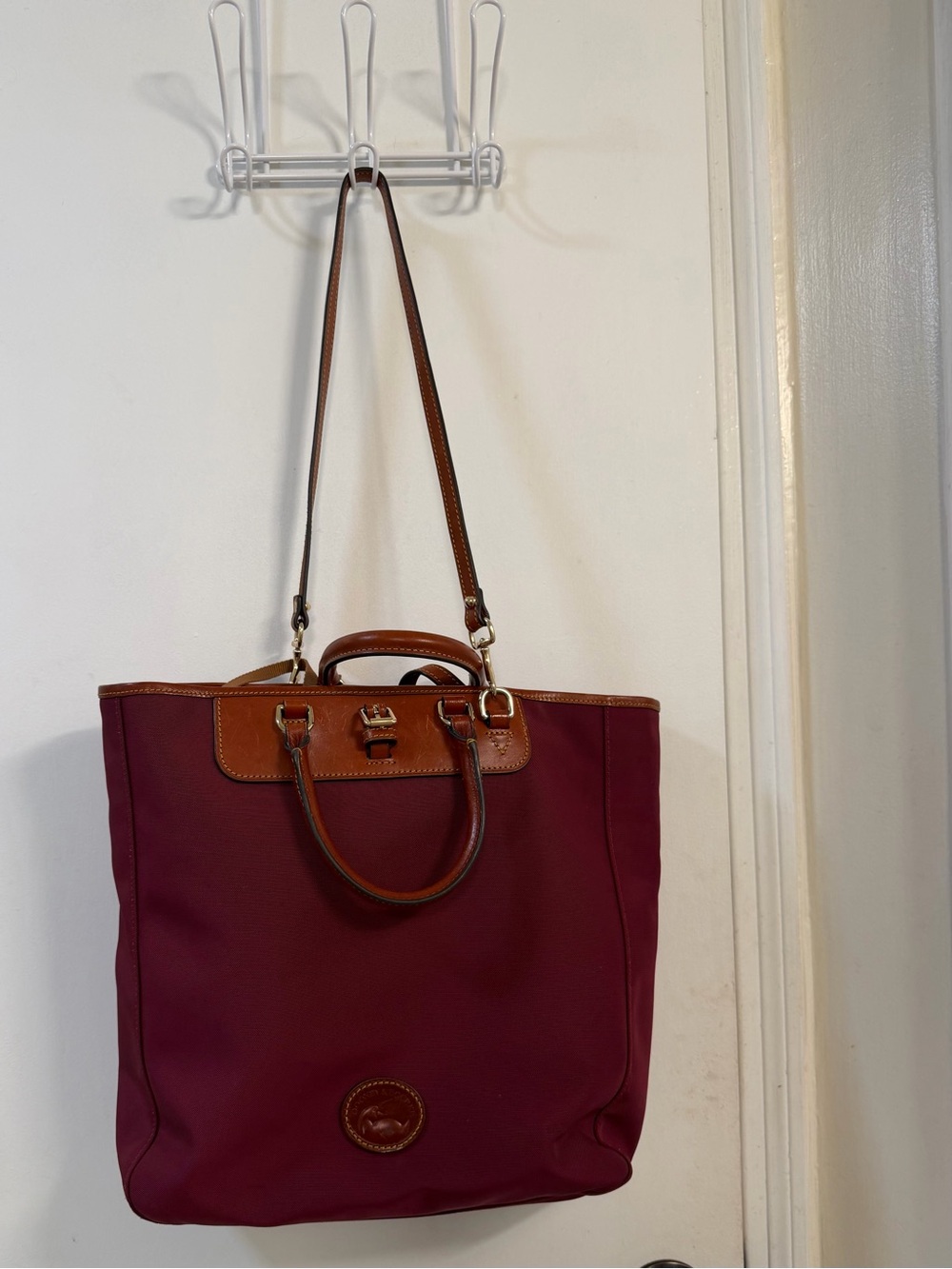 Dooney & Bourke Wine Tote with Brown Leather Trim